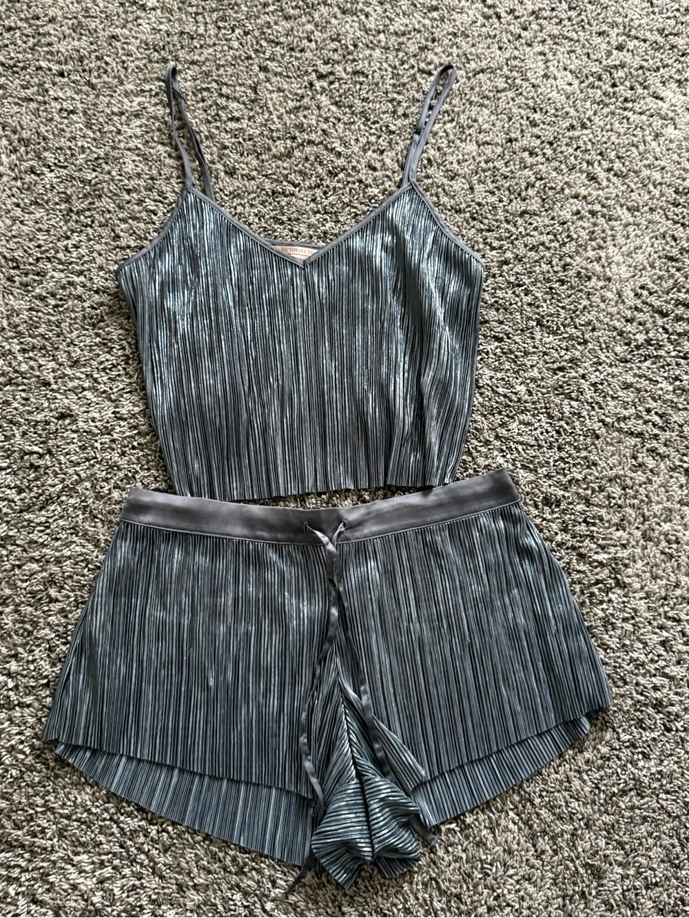 Victoria's Secret Metallic Pleated Cami & Shorts Set - Silver